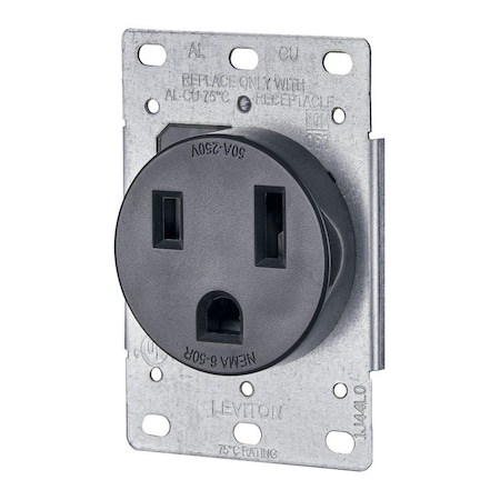 Leviton Straight Blade Receptacle, 6-50R, 50 A, 250V AC, 2 Pole, 3 Wire, Flush Mount, Grounded R10-05374-000